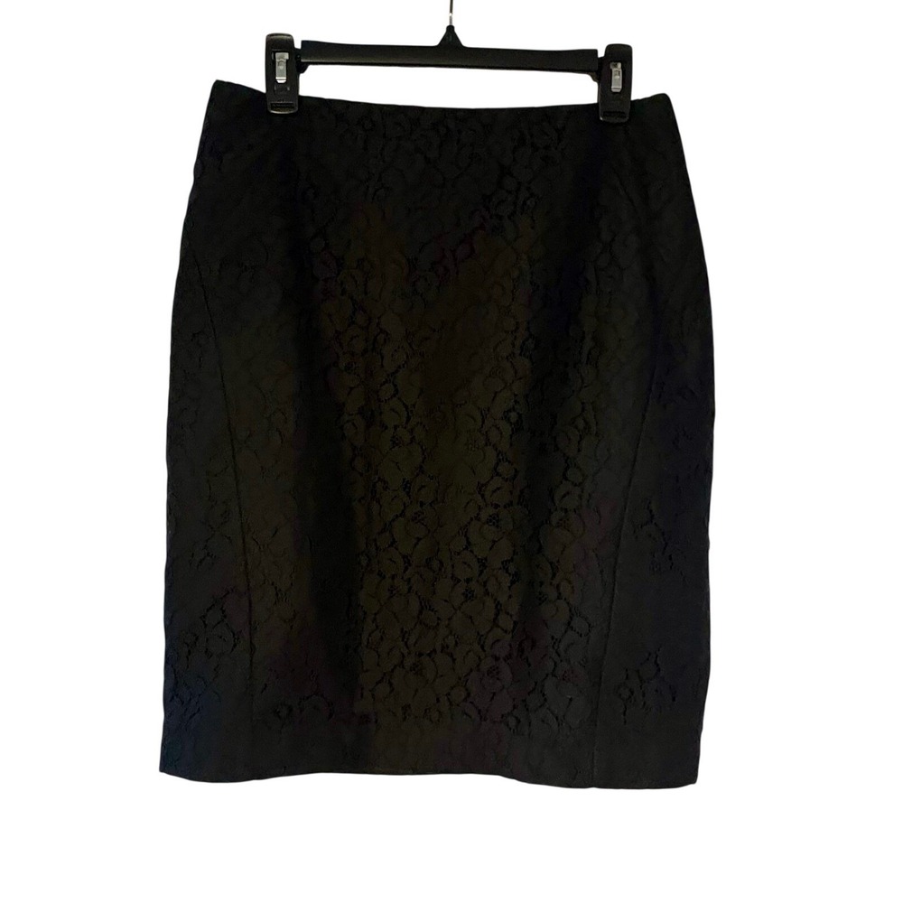 The Limited Black Floral Lace Pencil Skirt Gold Back Zip - Size‎ 6
